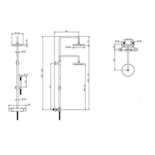 Regendoucheset Luxe Bongio Squadra Thermostatisch Opbouw met, Doe-het-zelf en Verbouw, Sanitair, Ophalen of Verzenden