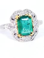 Ring - 18 karaat Witgoud Smaragd - Diamant, Nieuw