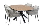 5-delige tuinset | 4 Elvira tuinstoelen | Tuintafel 180x115, Ophalen of Verzenden, Nieuw, Stoel, 4 zitplaatsen