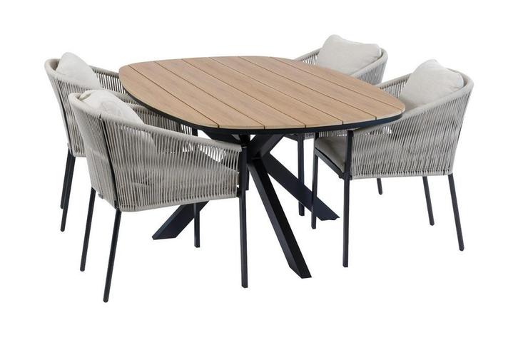 5-delige tuinset | 4 Elvira tuinstoelen | Tuintafel 180x115, Tuin en Terras, Tuinsets en Loungesets, Eettafel, Stoel, 4 zitplaatsen