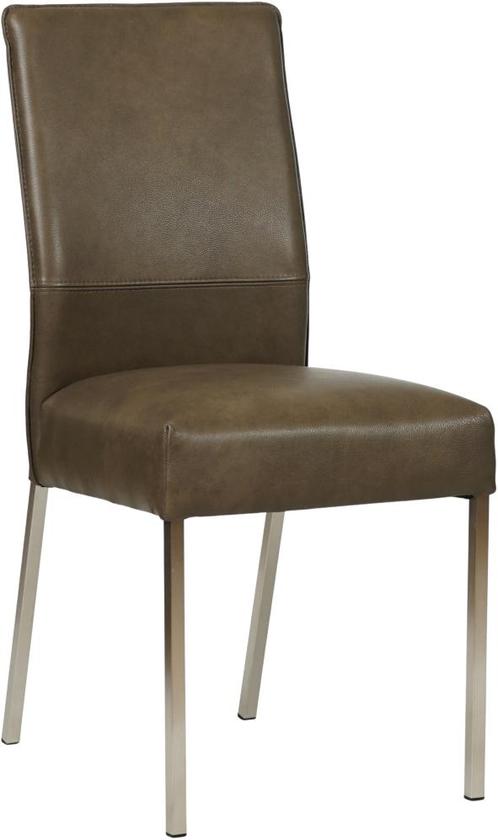 Grijze leren moderne eetkamerstoel - poot vierkant rvs - Gra, Huis en Inrichting, Stoelen, Eén, Overige kleuren, Nieuw, Leer, Ophalen of Verzenden