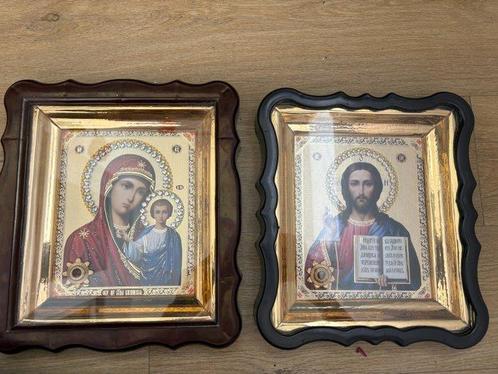 Icoon - Christus Pantokrator, Moeder Gods - Glas - Met, Antiek en Kunst, Antiek | Boeken en Bijbels