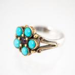 Zilver - Ring - Turquoise Granaat, Antiek en Kunst
