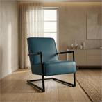 Leren fauteuil Lodge - Hermes Turquoise (blauw), Industrieel, Modern, Scandinavisch, Nieuw, Ophalen of Verzenden, 50 tot 75 cm