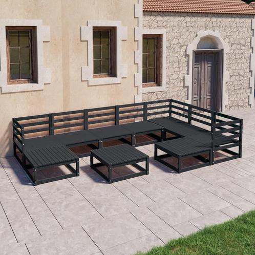 vidaXL 10-delige Loungeset massief grenenhout zwart, Tuin en Terras, Tuinsets en Loungesets, Loungeset, Nieuw, Verzenden