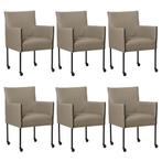 Set van 6 Leren eetkamerstoelen More - Toledo Khaki, Ophalen of Verzenden, Nieuw, Leer