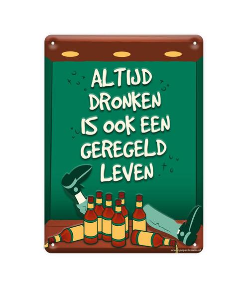 Metalen Bord Altijd Dronken, Hobby en Vrije tijd, Feestartikelen, Nieuw, Verzenden