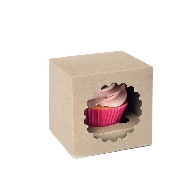 HoM Cupcake Doosje 1 Kraft (incl. tray met venster) 100st., Hobby en Vrije tijd, Taarten en Cupcakes maken, Nieuw, Verzenden