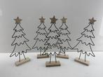 Veiling - 5x metalen kerstbomen op houten voet – 36,5 cm, Diversen, Kerst, Nieuw