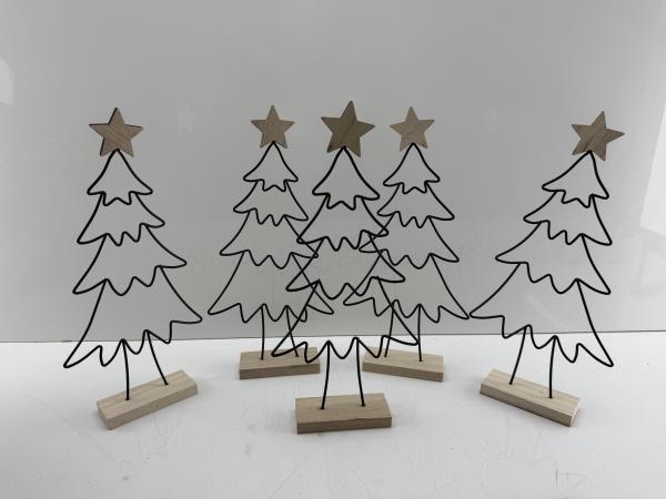 Veiling - 5x metalen kerstbomen op houten voet – 36,5 cm, Diversen, Kerst