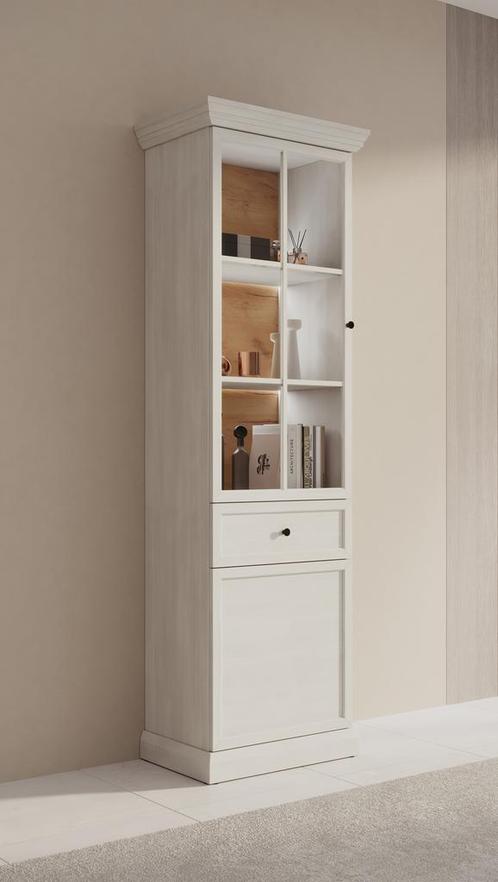 Meubella | Vitrinekast wit eiken glazen opbergkast 63cm, Huis en Inrichting, Kasten | Vitrinekasten, 25 tot 50 cm, Nieuw, 150 tot 200 cm