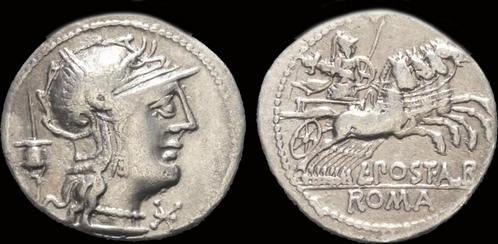 131bc Roman Republic L Postumius Albinus Ar denarius zilver, Postzegels en Munten, Munten | Europa | Niet-Euromunten, Verzenden