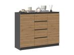Dressoir 120 cm Breed-Antraciet Eiken-4 Lades Antraciet E..., Huis en Inrichting, Kasten | Dressoirs, 100 tot 150 cm, Verzenden