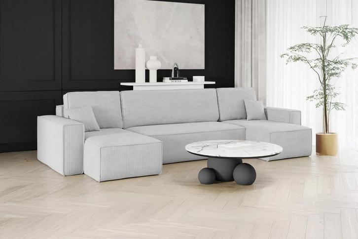 U-bank Ribstof Karlo Grijs | Universeel | €649,-, Huis en Inrichting, Banken | Bankstellen, 300 cm of meer, 100 tot 125 cm, Hoekbank