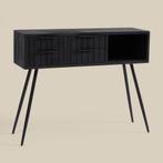 *WOONWINKEL* Zwarte Wandtafel Teak Latjes, Huis en Inrichting, Tafels | Sidetables, Verzenden, Nieuw