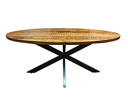 Ovale mango eettafel 160x90 - 180x90 cm met metalen, Huis en Inrichting, Tafels | Eettafels, 150 tot 200 cm, Ovaal, Vijf personen of meer