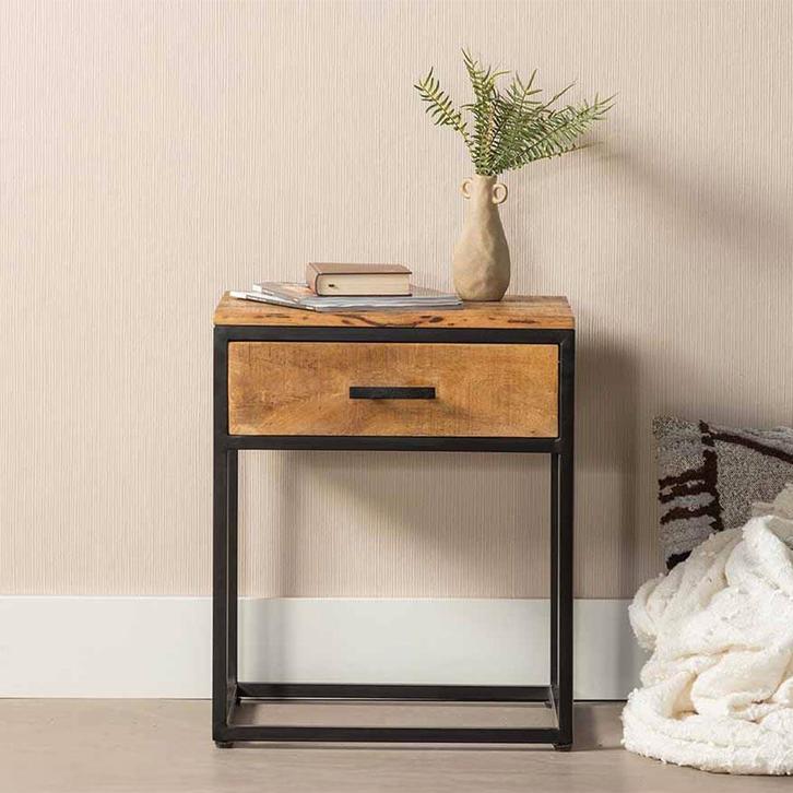 Nachtkastje Mangohout Owen 50x60 cm, Huis en Inrichting, Slaapkamer | Nachtkastjes, Nieuw, Verzenden
