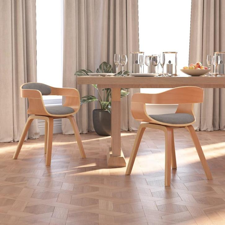 vidaXL Eetkamerstoel 2 st gebogen hout en stof taupe, Huis en Inrichting, Stoelen, Nieuw, Verzenden