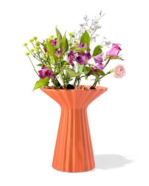 HEMA Vaas Ø8x30cm keramiek met kraag terra, Huis en Inrichting, Woonaccessoires | Vazen, Nieuw, Verzenden