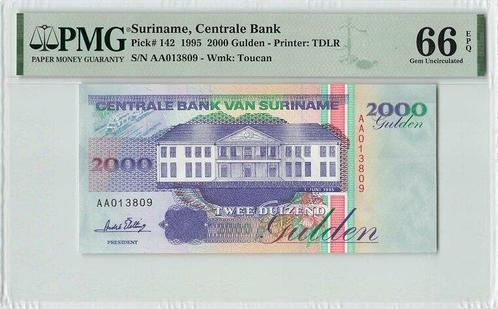 1995 Suriname P 142 2000 Gulden Pmg 66 Epq, Postzegels en Munten, Bankbiljetten | Europa | Niet-Eurobiljetten, Verzenden