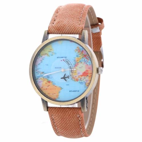 Fako® - Horloge - Mini World - Vliegtuig - Lichtbruin, Sieraden, Tassen en Uiterlijk, Horloges | Dames, Verzenden