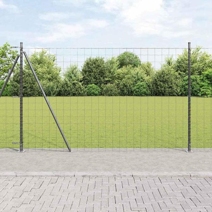 vidaXL Hecke met palen Grijs 1.6 x 10 m Staal, Tuin en Terras, Schuttingen, Nieuw, IJzer, Verzenden