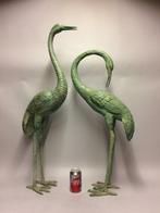 Beeld, Twee levensechte bronzen kraanvogels - 80 cm - Brons