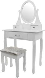Stijlvolle witte kaptafel met spiegel en kruk - Complete set, Huis en Inrichting, Tafels | Kaptafels, 100 tot 150 cm, Nieuw, Modern