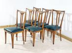 Stoel - Hout, Synthetisch leder - Set van zes stoelen,, Antiek en Kunst