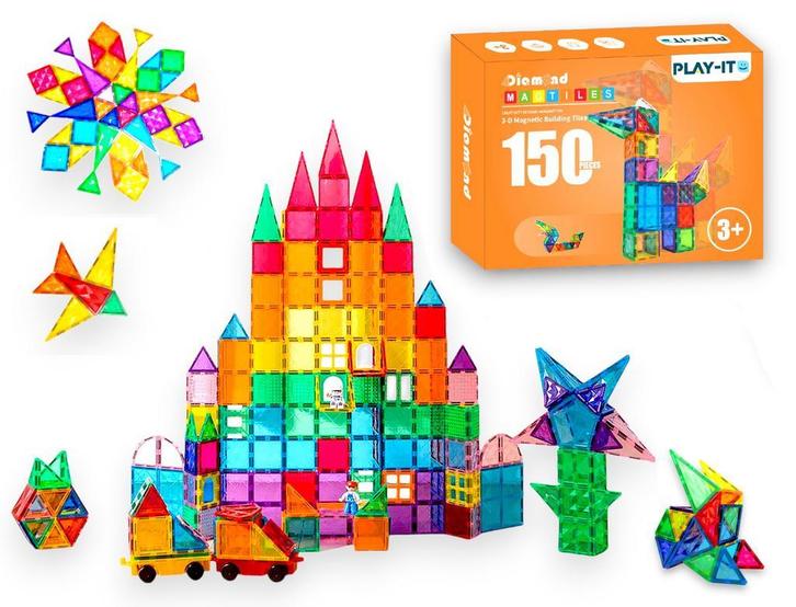 PLAY IT Magnetic Tiles 150 stuks - Magnetisch Speelgoed, Kinderen en Baby's, Speelgoed | Bouwstenen, Nieuw, Overige merken, Verzenden
