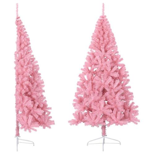 vidaXL Kunstkerstboom met standaard half 240 cm PVC roze, Diversen, Kerst, Nieuw, Verzenden