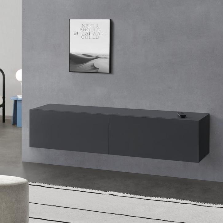 Zwevend kastje Evaton 140x33x30 cm donkergrijs mat, Huis en Inrichting, Kasten | Dressoirs, Verzenden