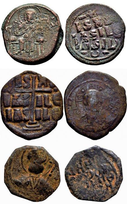 Byzantijnse Rijk Lot of 3 Æ Follis Coins 11th - 12th, Postzegels en Munten, Munten | Europa | Niet-Euromunten