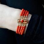 Bloedkoraal kralen armband met gouden slot; Antiek | 19,5 cm, Goud, Met edelsteen, Gebruikt, Ophalen of Verzenden