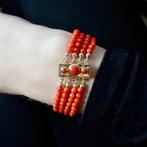 Bloedkoraal kralen armband met gouden slot; Antiek | 19,5 cm, Gebruikt, Overige kleuren, Ophalen of Verzenden, Met edelsteen