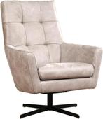Lichtgrijze leren moderne draaifauteuil - Kenia Leer, Huis en Inrichting, Fauteuils, Nieuw, Ophalen of Verzenden, 75 tot 100 cm