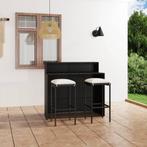 vidaXL 3-delige Tuinbarset met kussens zwart, Tuin en Terras, Tuinsets en Loungesets, Verzenden, Nieuw, Rotan, 2 zitplaatsen