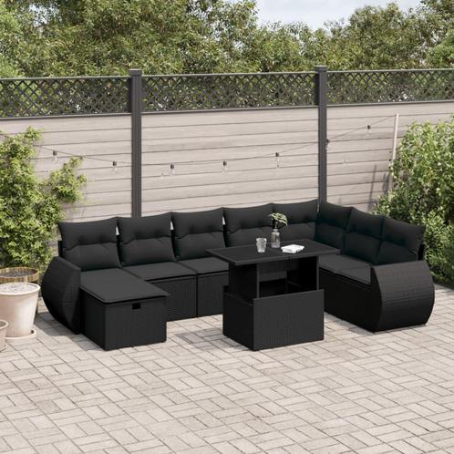 vidaXL 9-delige Loungeset met kussens poly rattan zwart, Tuin en Terras, Tuinsets en Loungesets, Loungeset, Nieuw, Rotan, Verzenden