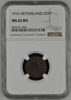 Koningin Wilhelmina 1 cent 1916 MS62 Brown NGC, Postzegels en Munten, Losse munt, Verzenden
