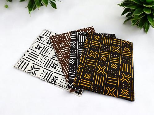 4 Fat quarters - Bogolan Quiltstoffen / Patchwork stoffen -, Hobby en Vrije tijd, Stoffen en Lappen, Nieuw, Ophalen of Verzenden