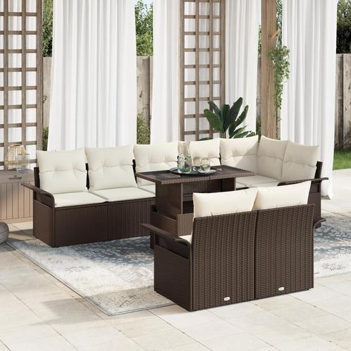 vidaXL 9-delige tuinset met kussens bruin poly rattan, Tuin en Terras, Tuinsets en Loungesets, Tuinset, Nieuw, Rotan, Verzenden
