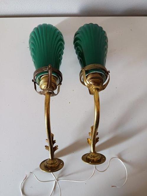 Wandlamp (2) - Glas, Messing, Antiek en Kunst, Curiosa en Brocante