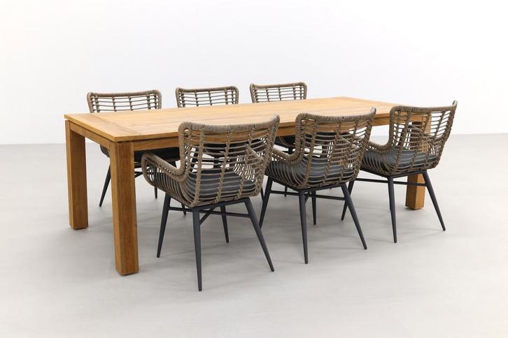 VDG Jasmine natural/Rome brown 240 cm. tuinset - 7-delig, Tuin en Terras, Tuinsets en Loungesets, Tuinset, Nieuw, Hout, Verzenden