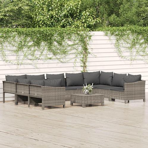 vidaXL 10-delige Loungeset met kussens poly rattan grijs, Tuin en Terras, Tuinsets en Loungesets, Loungeset, Nieuw, Rotan, Verzenden