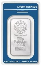 Palladium - Argor Heraeus 100 gram baar, Verzenden, Losse munt