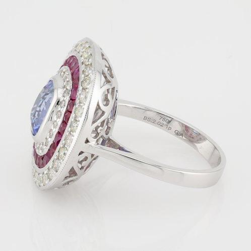 Ring - 18 karaat Witgoud - 7.67ct. tw. Saffier - Robijn -, Sieraden, Tassen en Uiterlijk, Ringen