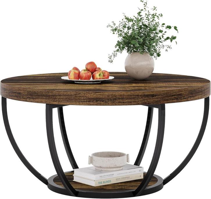 Salontafel rond - Ø 80 cm - Met opbergruimte - Industrieel -, Huis en Inrichting, Tafels | Salontafels, Zo goed als nieuw, Verzenden