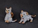 Beeld, Swarovski broches poes en leeuw - 2.5 cm - Metaal,