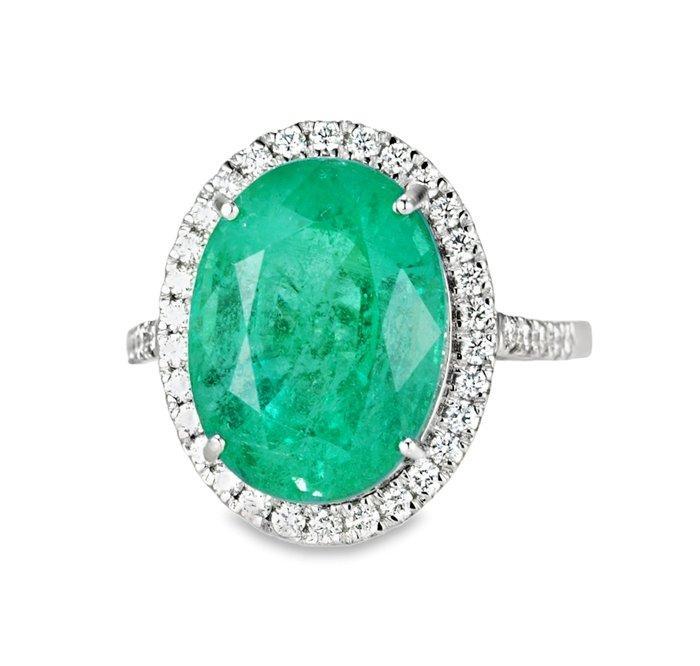 Ring Platina - 9.90ct. tw. Smaragd - Diamant - Transparant -, Sieraden, Tassen en Uiterlijk, Ringen