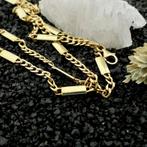 Gouden gourmetschakel ketting met gesloten staafjes, Ophalen of Verzenden, Gebruikt, Overige kleuren, Goud